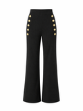Pantalón Palazzo Negro con Botones Dorados