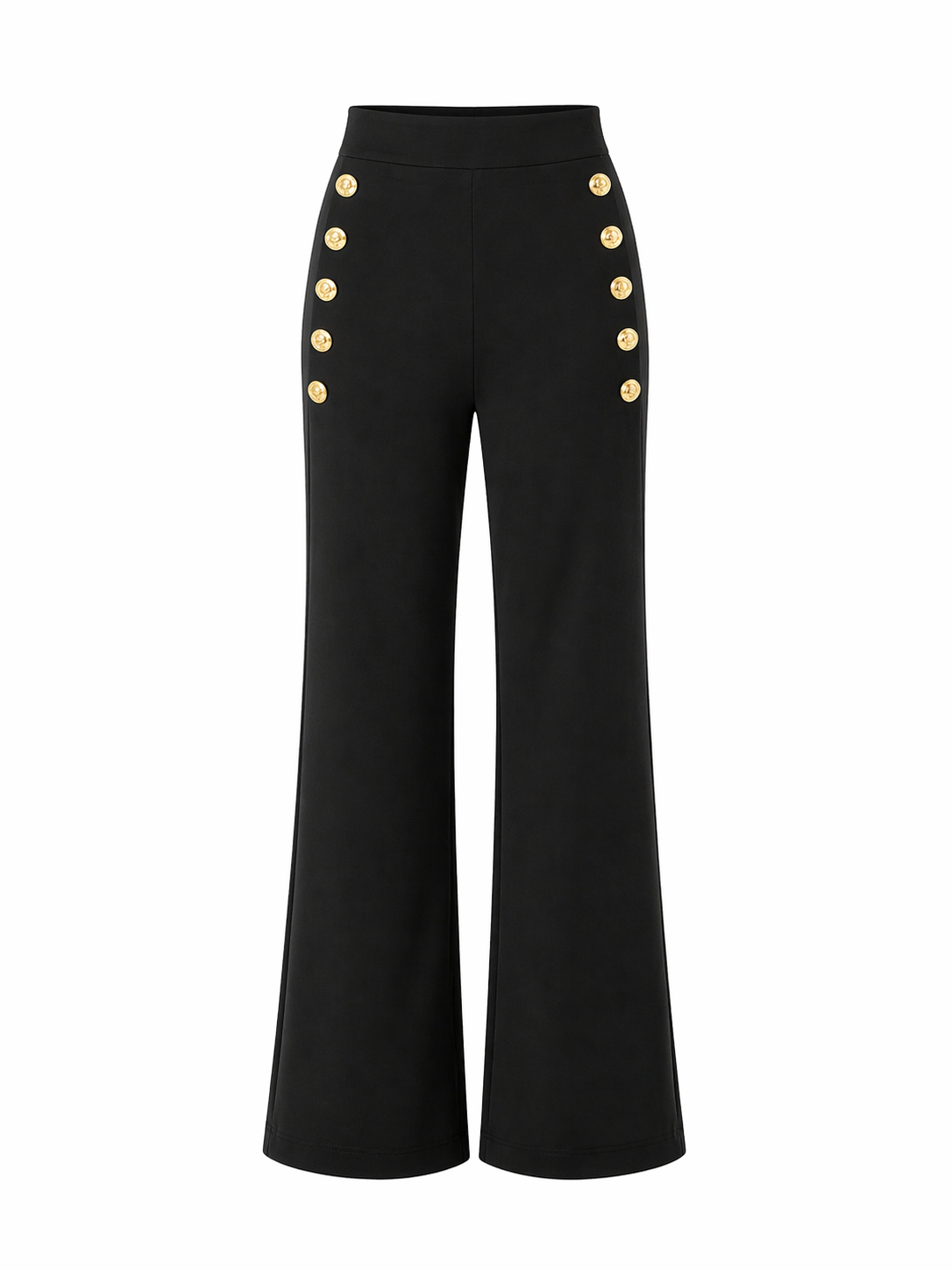 Pantalón Palazzo Negro con Botones Dorados