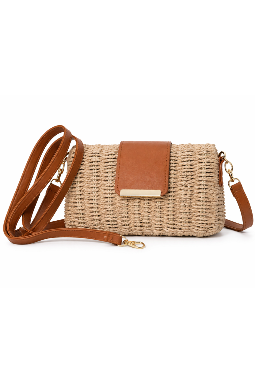 Bolso Rafia con Solapa Camel
