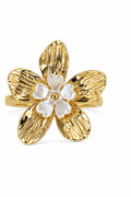 Anillo Ajustable de Flor Dorada con Detalle Perlado