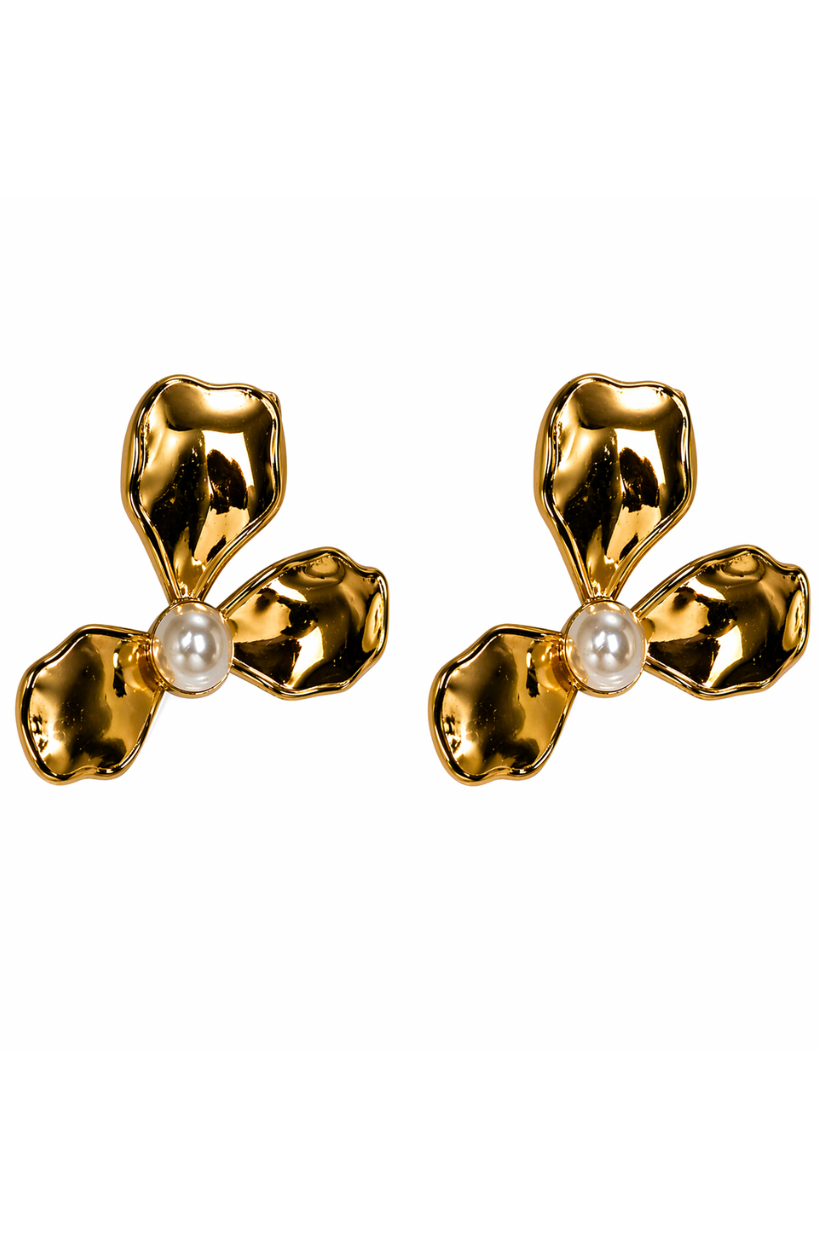 Pendientes Flor Dorada con Perla