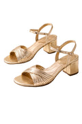 Sandalia Dorada Elegance – Tacón Medio con Tiras Cruzadas