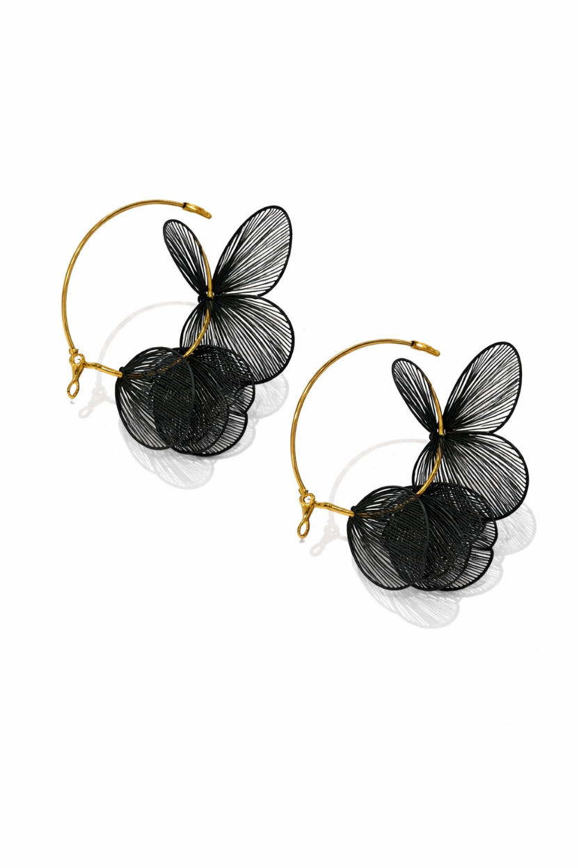 Pendientes Aro Flor Negra
