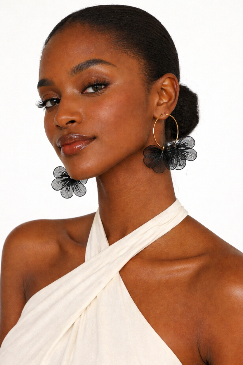 Pendientes Aro Flor Negra