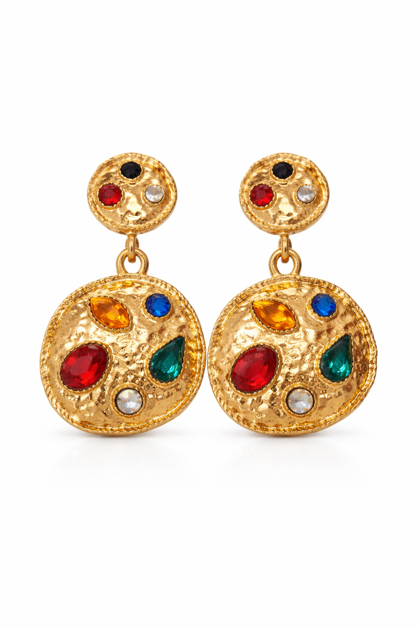 Pendientes Dorados con Piedras de Colores Elegantes