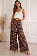 Pantalón palazzo marrón de lunares blancos