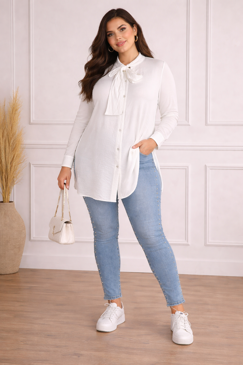 Blusa Satinada con Lazo