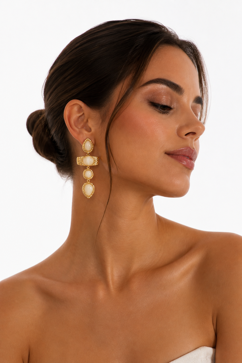 Pendientes Largos con Piedras Beige