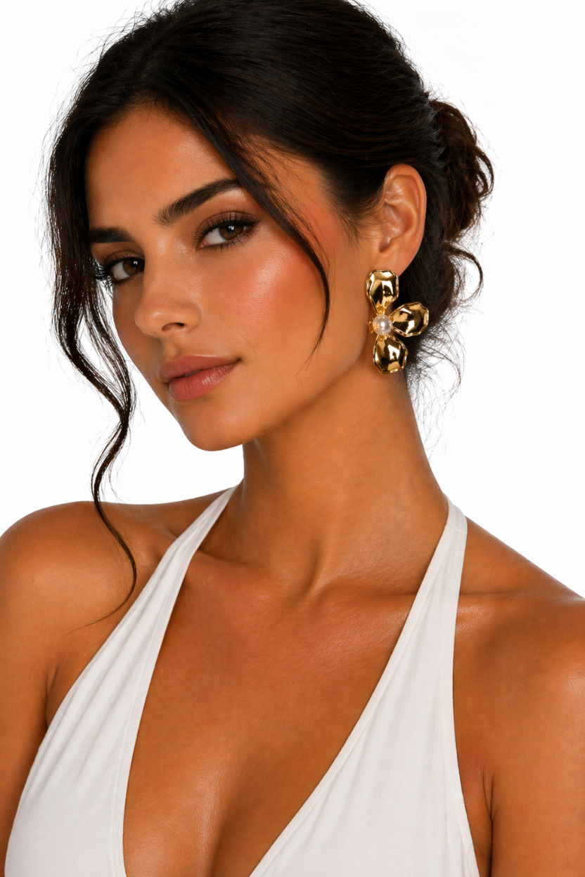 Pendientes Flor Dorada con Perla