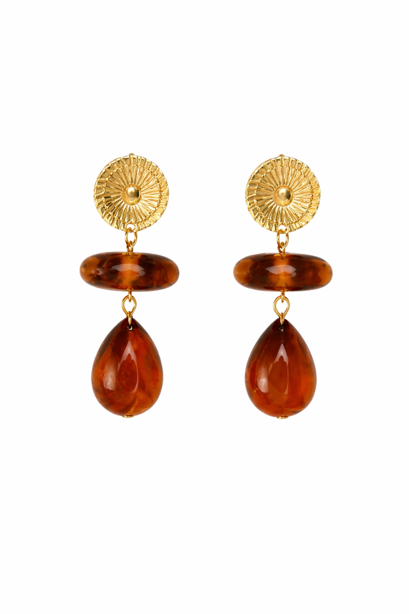 Pendientes Dorados con Piedra Ámbar