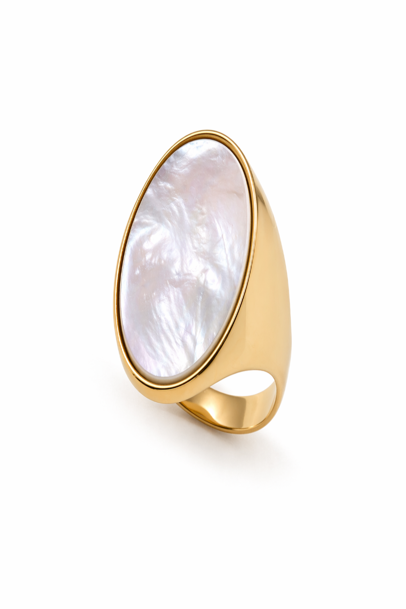 Anillo Ovalado Ajustable con Piedra Nacarada