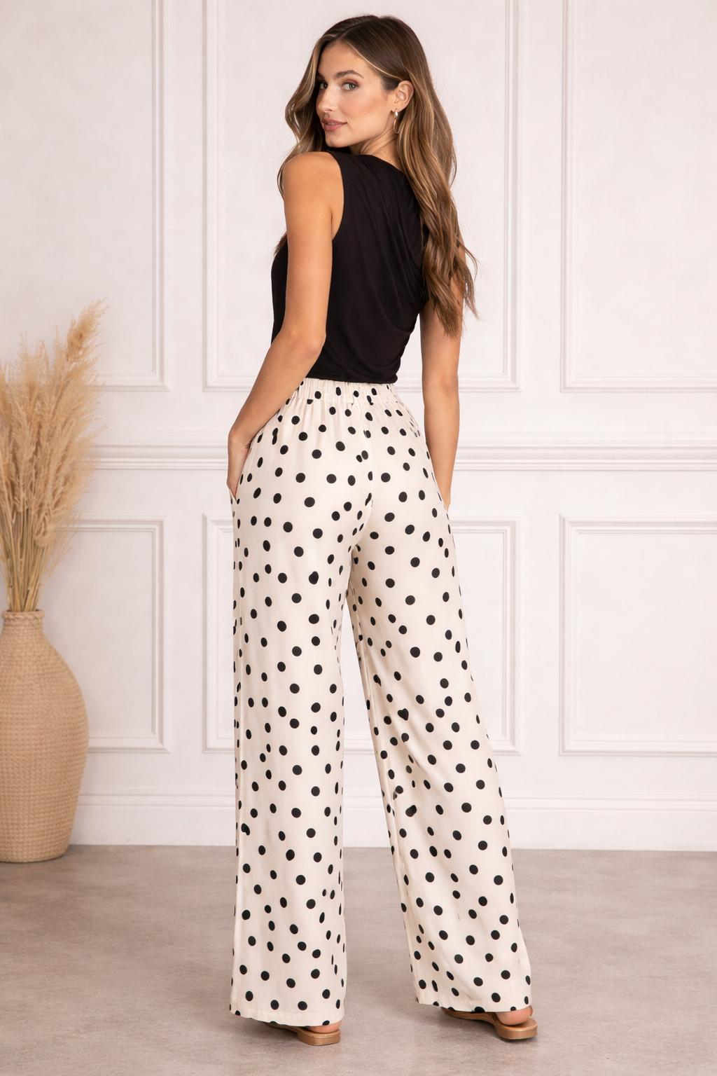 Pantalón Palazzo Blanco de Lunares Negros