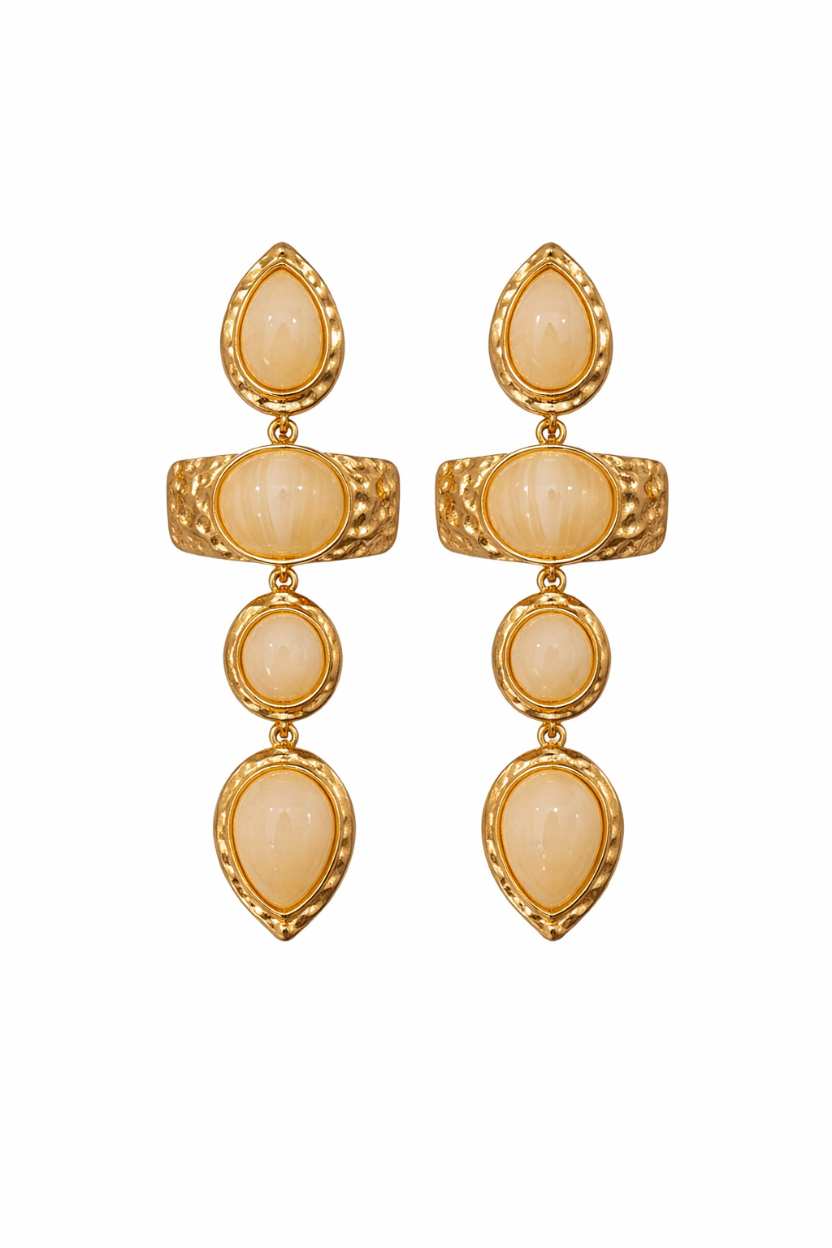 Pendientes Largos con Piedras Beige