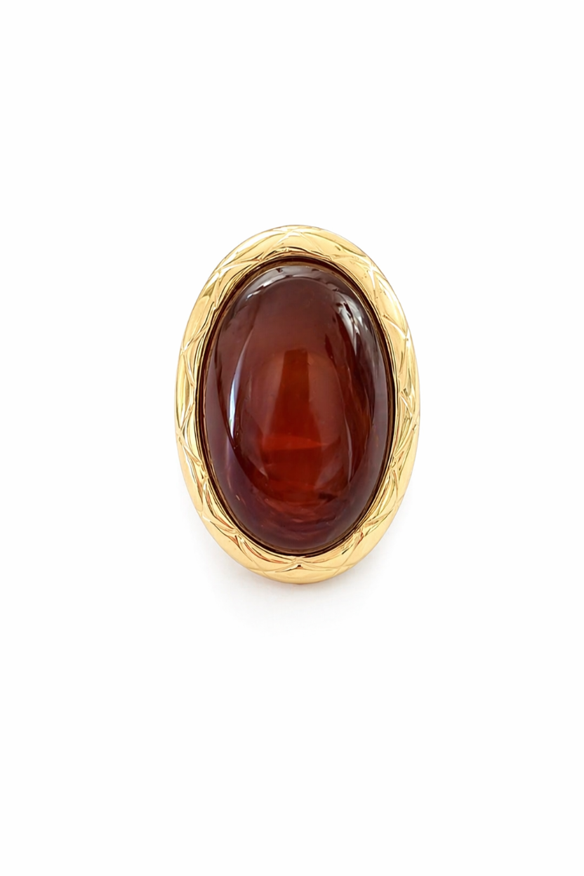 Anillo Ovalado Ajustable con Piedra Ámbar