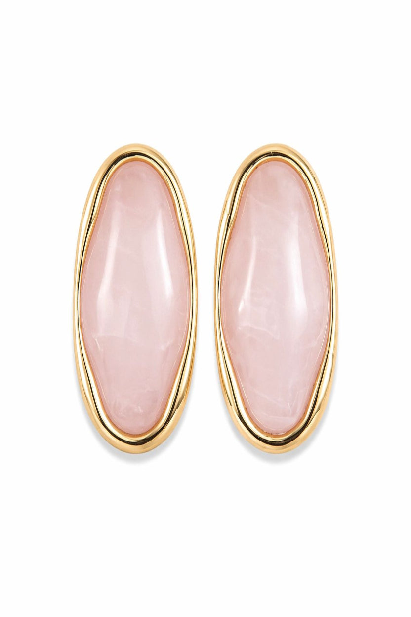 Pendientes Dorados Ovalados con Piedra Rosa o Verde
