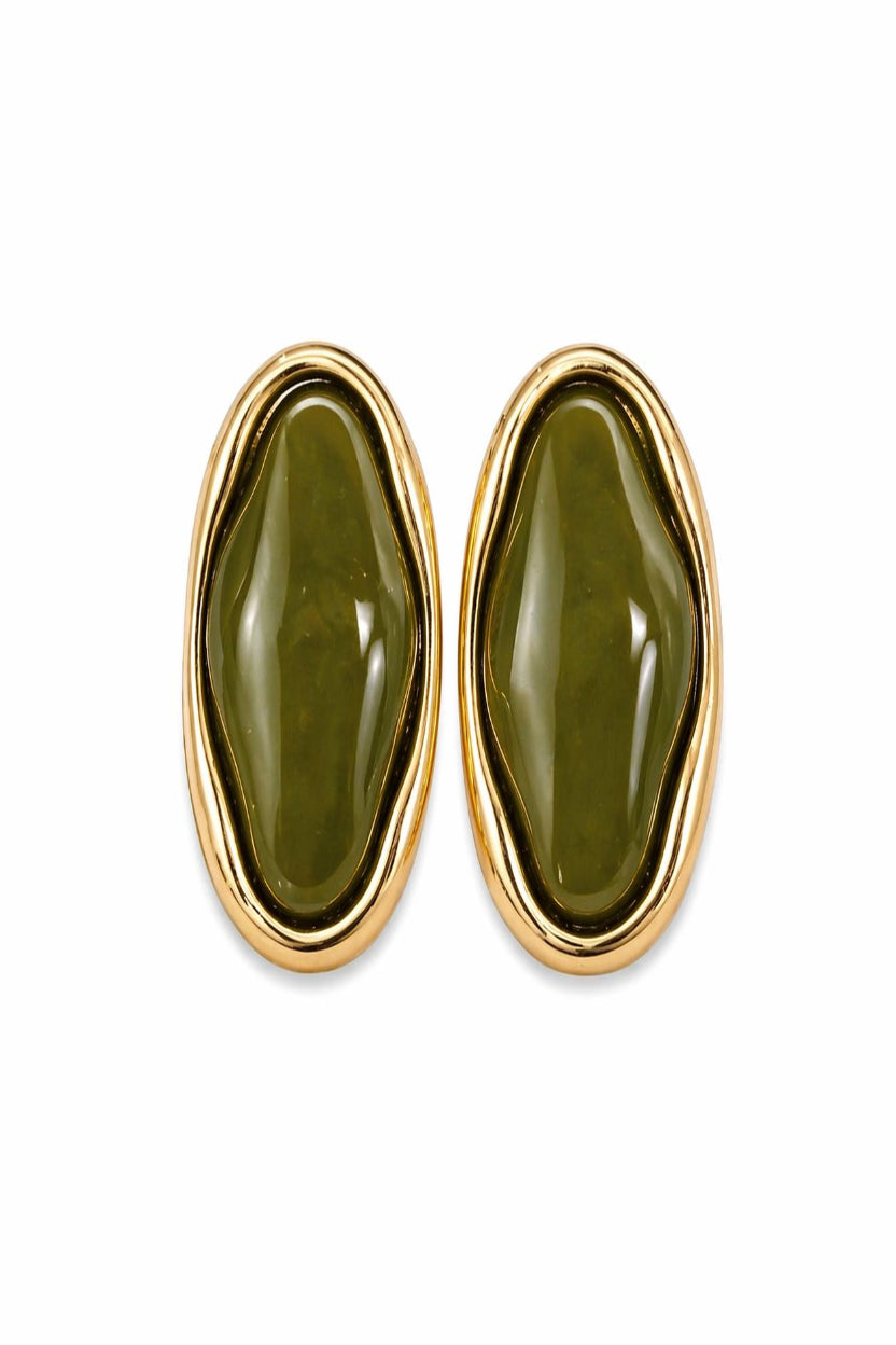 Pendientes Dorados Ovalados con Piedra Rosa o Verde