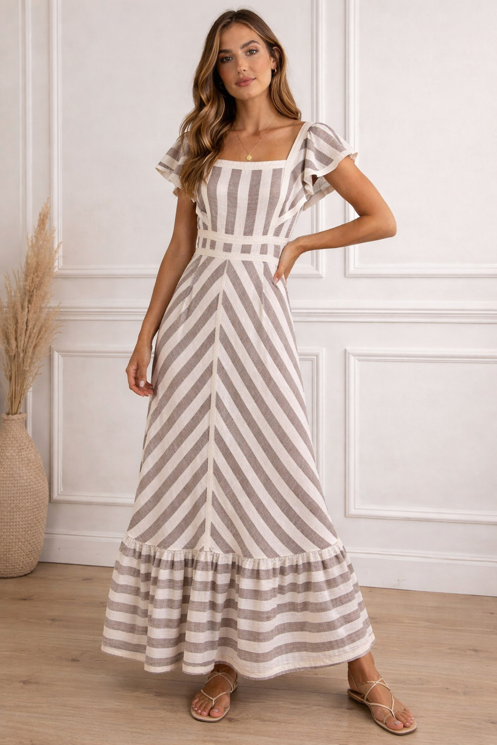 Vestido Largo Tonos Beige