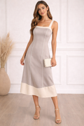 Vestido Midi Bicolor Taupe y Crema